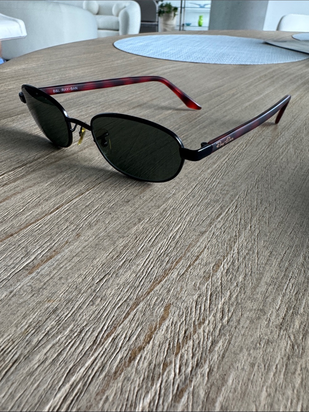 Ray-Ban Vintage W2960 Men’s Oval Sunglasses - Black Frame, Red Tortoise Temples